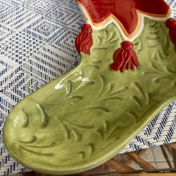 FITZ AND FLOYD CHRISTMAS PLATTER STOCKING SHAPE OR WALL HANGING EXCELLENT - Picture 2 of 5